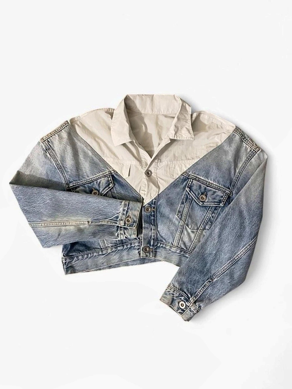 Crop Womens Two-Tone Denim Jacket